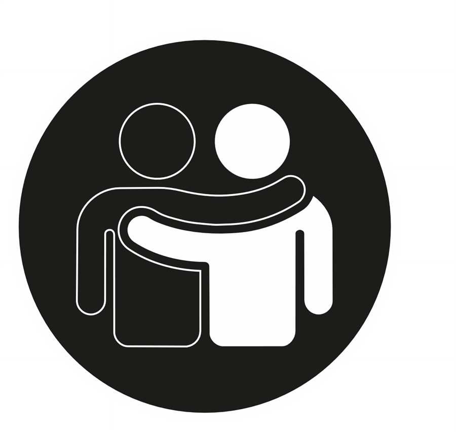 Care Companions mark — two figures embracing inside a black circle badge
